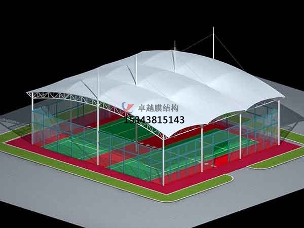 松原網(wǎng)球場膜結(jié)構(gòu)頂蓋/籃球場屋頂/門球場雨棚安裝
